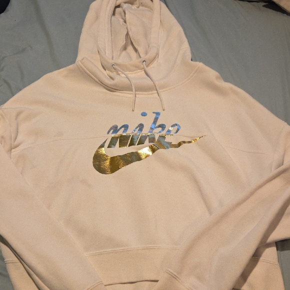 Nike Tops - Nike Crop Top Hoodie with Gold And SilverLogo